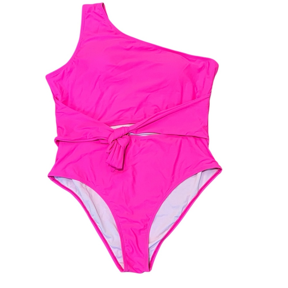 NEW Women's Pink One-Shoulder Swimsuit Tummy Control Plus Size: 3XL - Picture 2 of 5